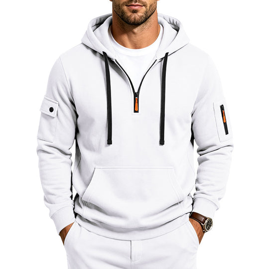 Herren Utility-Halbzip-Kapuzenpullover mit Ärmel-Taschen und Kängurutasche Shop Nory