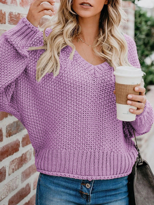 Damen Oversize Grobstrickpullover mit V-Ausschnitt und Rippsaum Shop Nory