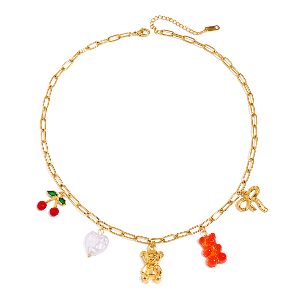 Damen Halskette mit bunten Charms und hypoallergener Edelstahlverarbeitung Shop Nory