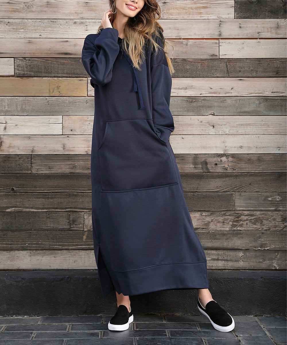Damen nan langes Kapuzen-Sweatkleid mit Kängurutasche, Seitenschlitzen und lockerer Oversize-Passform Shop Nory