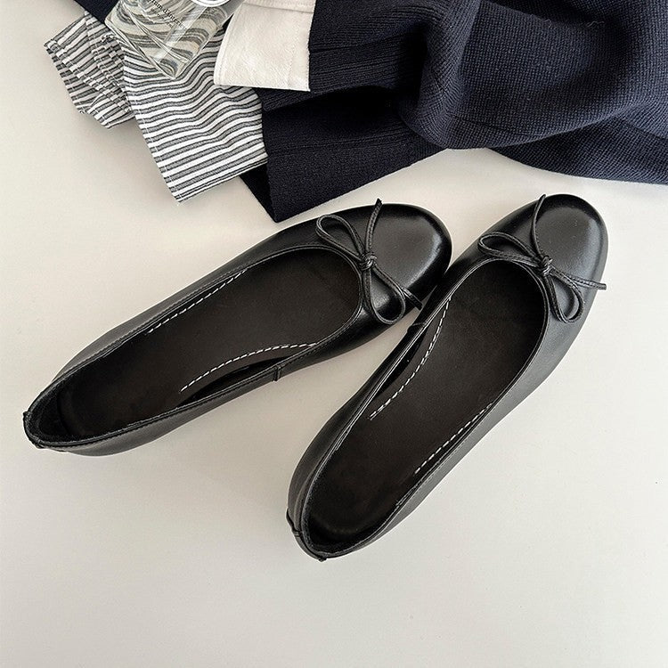 Damen Ballerina Schuhe aus weichem Leder mit elegantem Schleifendetail