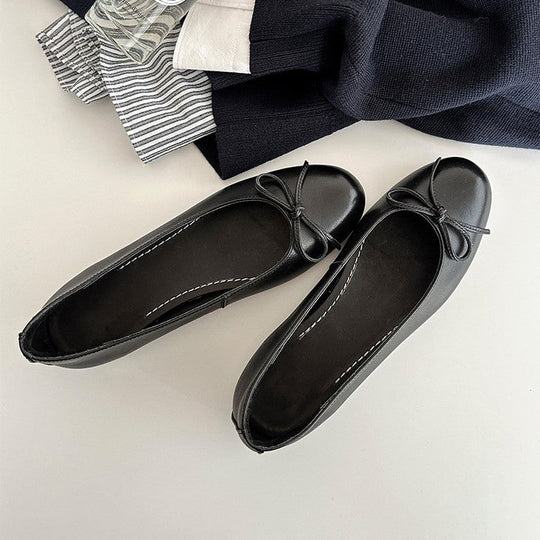 Damen Ballerina Schuhe aus weichem Leder mit elegantem Schleifendetail