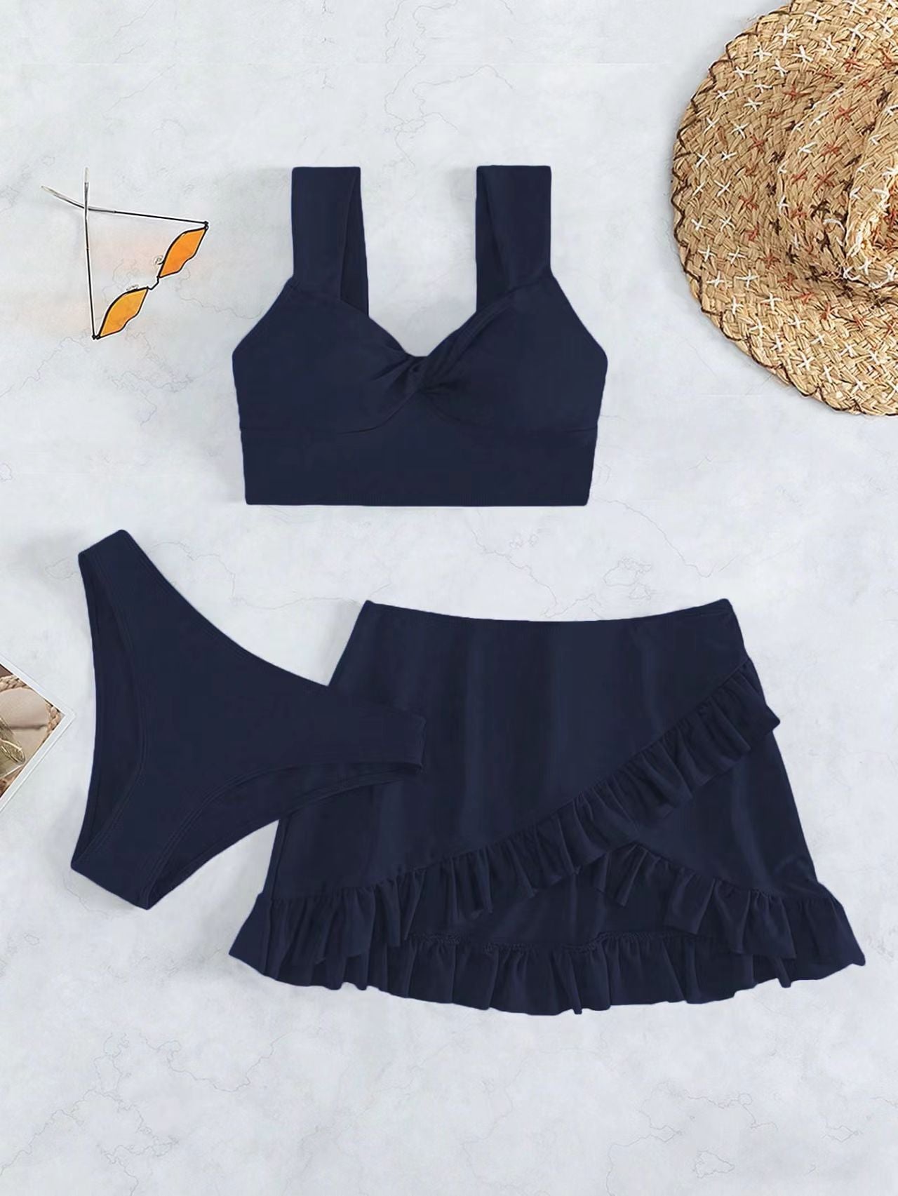Damen Freizeit-Bikini-Set mit Wickelrock und stützenden Trägern