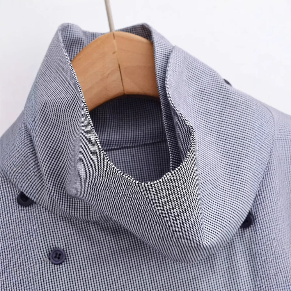 Damen leichte Oversize-Hemdjacke mit hohem Funnelkragen und asymmetrischer Knopfleiste Shop Nory