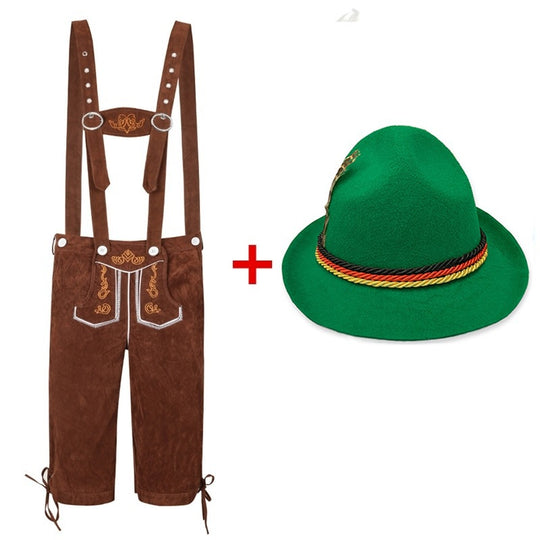 Herren nan Trachtenlederhose kniebund mit verstellbaren Hosenträgern und Filzhut Shop Nory