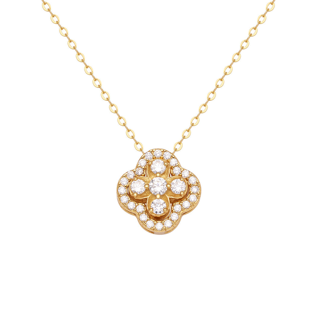 Damen Halskette mit floralem Anhänger und funkelnden Zirkonia Shop Nory