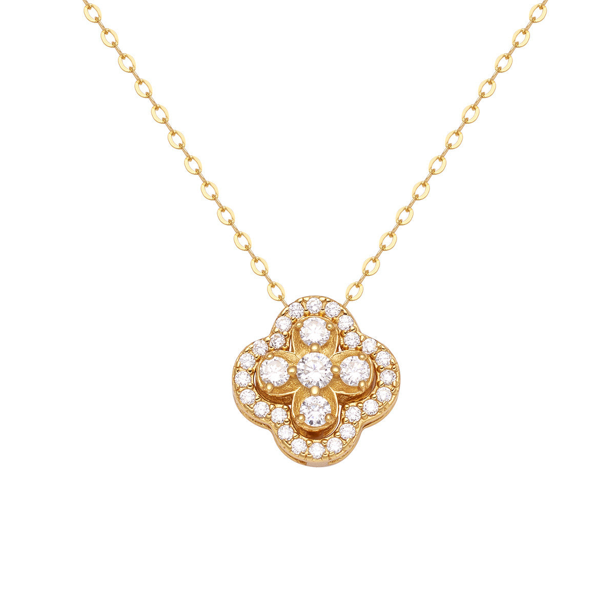 Damen Halskette mit floralem Anhänger und funkelnden Zirkonia Shop Nory