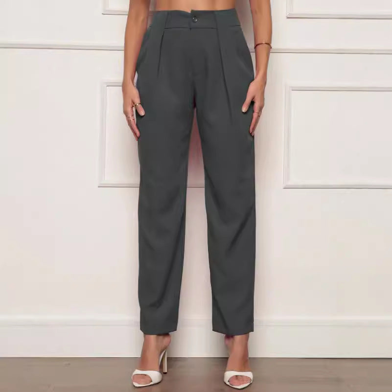 Damen elegante Hochbundhose mit Faltendetails