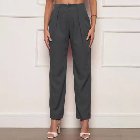 Damen elegante Hochbundhose mit Faltendetails