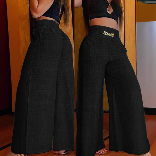 Damen Weite Leinenoptik-Hose mit hohem Smokbund und dekorativer Kettenapplikation Shop Nory