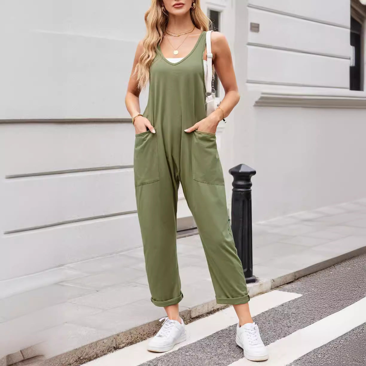 Damen Jumpsuit mit großzügigen Taschen und weichem Stretchmaterial