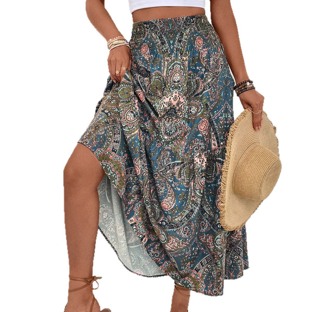 Damen Maxikleid mit Paisleymuster und hohem Schlitz Shopnory