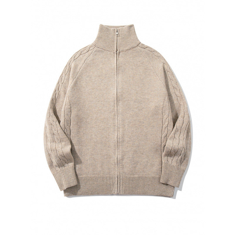 Unisex Boxy-Zip-Strickjacke mit Stehkragen, Zopfmusterärmeln und gerippten Abschlüssen Shop Nory