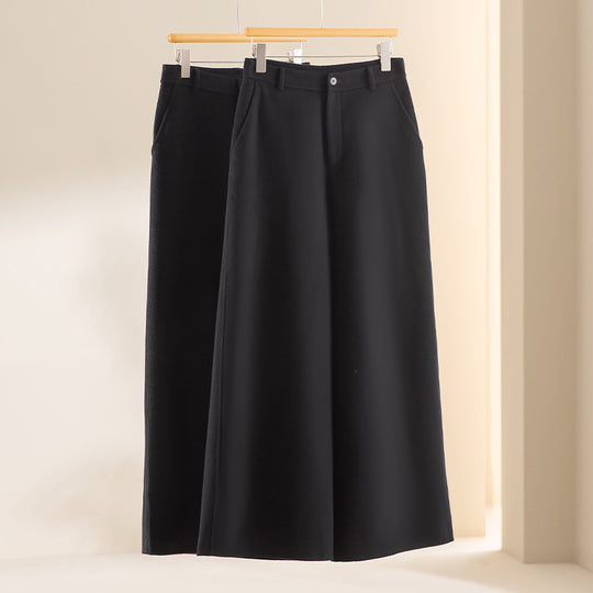 Damen Weite Wollhose mit hohem Bund und Taschen Shop Nory