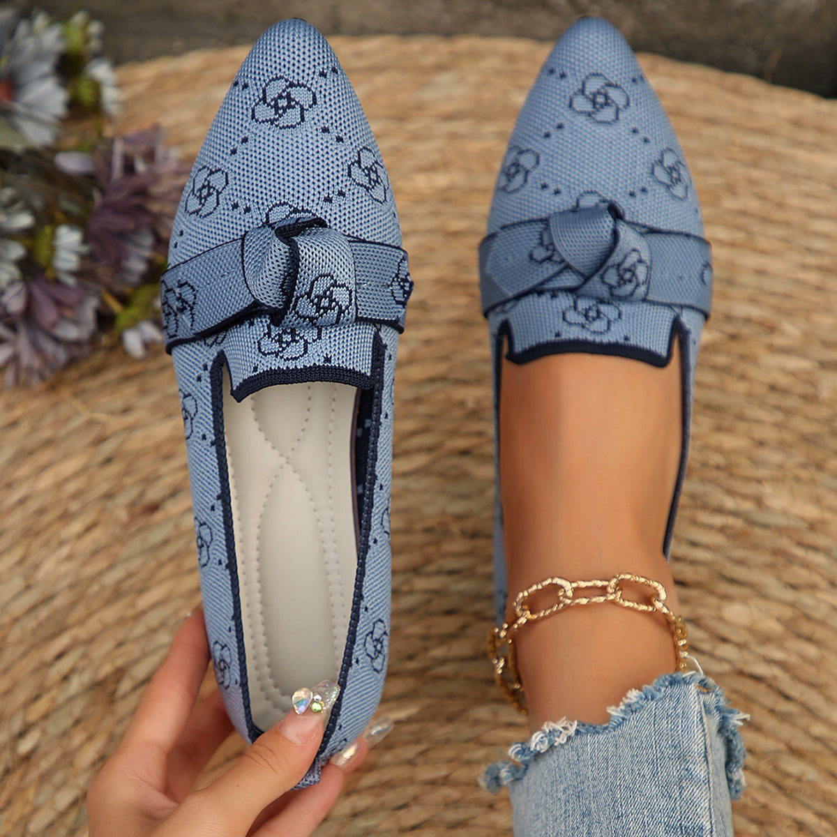 Damen Ballerinas mit modischem Streifendesign und charmantem Schleifenakzent Shopnory