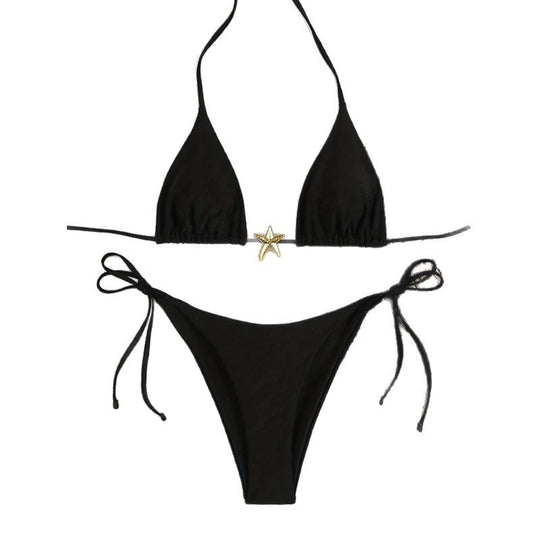 Damen Triangel-Bikini mit goldenen Akzenten und verstellbaren Trägern