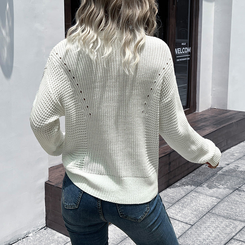 Damen Leichter V‑Ausschnitt Strickpullover mit Strukturmix und lockerer Oversize‑Passform Shop Nory