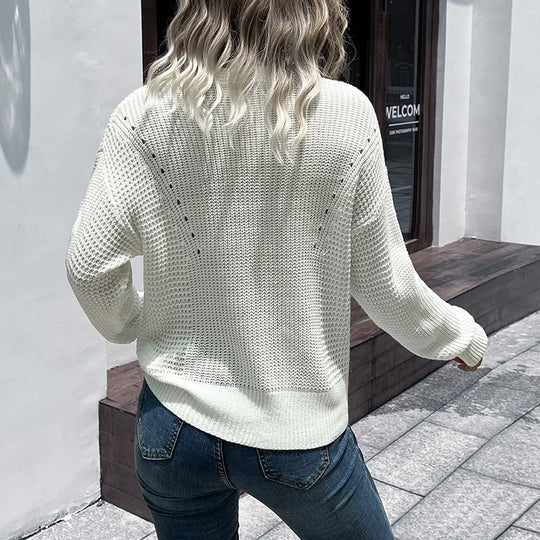 Damen Leichter V‑Ausschnitt Strickpullover mit Strukturmix und lockerer Oversize‑Passform Shop Nory