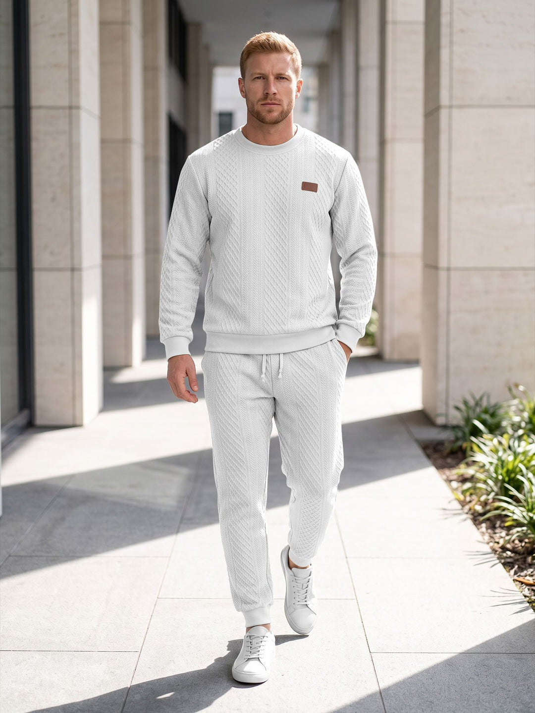 Herren Strukturierter Strick-Jogginganzug mit Rundhalsausschnitt und Kordelbund Shop Nory