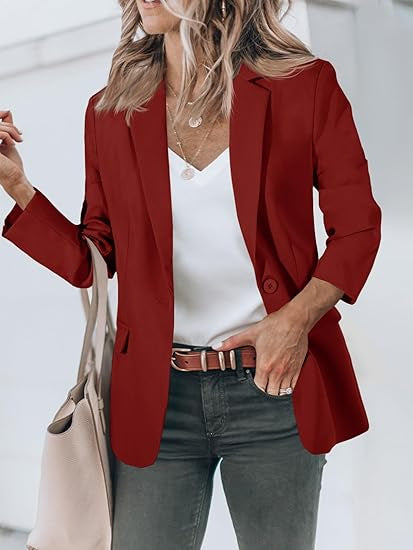 Damen Leichter Stretch-Blazer mit Schalkragen, Ein-Knopf-Verschluss und dreiviertelärmeln Shop Nory