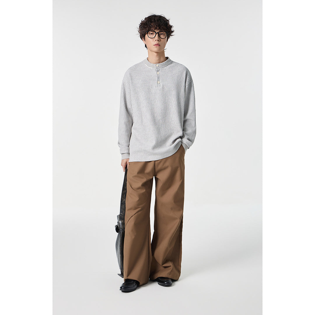 Unisex Gerippter Oversize-Henley-Pullover mit Knopfleiste Shop Nory