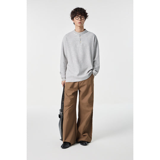 Unisex Gerippter Oversize-Henley-Pullover mit Knopfleiste Shop Nory
