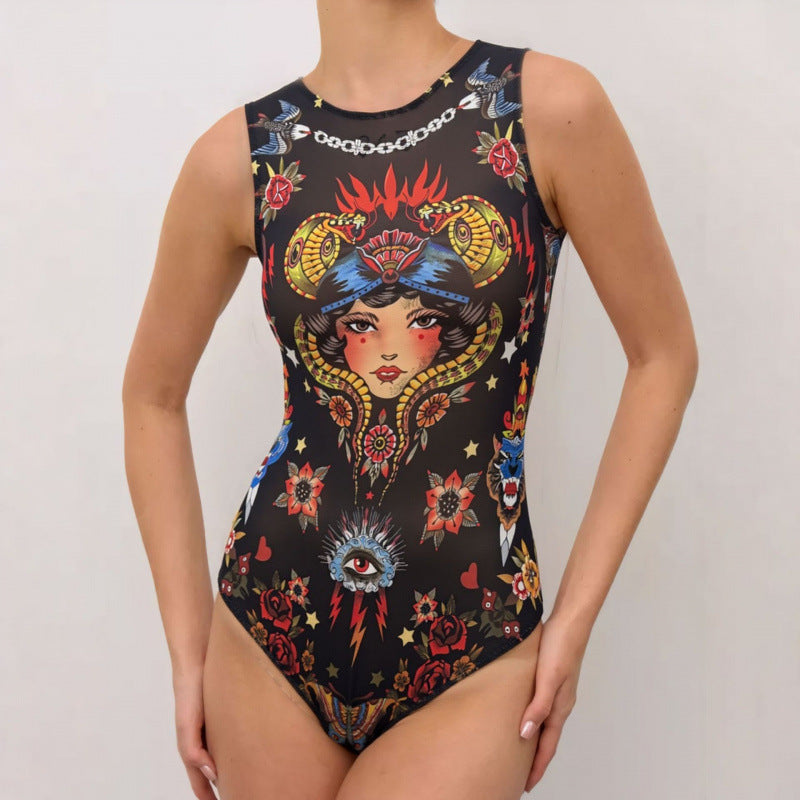 Damen Einteiliger Badeanzug im einzigartigen grafischen Design