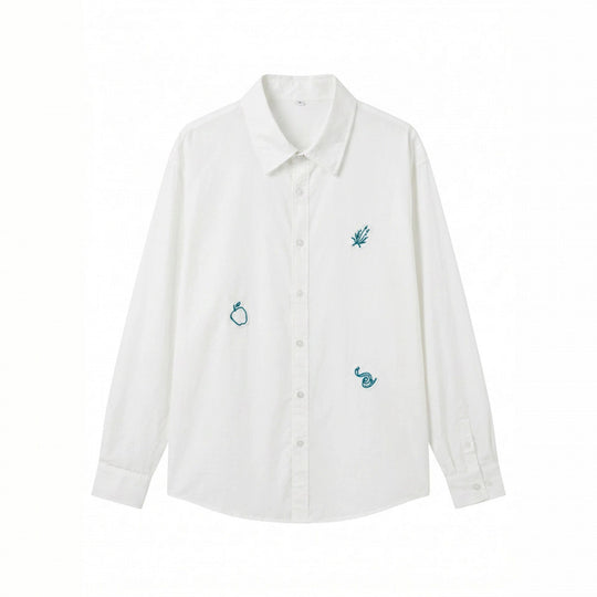 Unisex Besticktes Oversize-Hemd aus Baumwollmix mit Knopfleiste und dezenten Motivstickereien Shop Nory