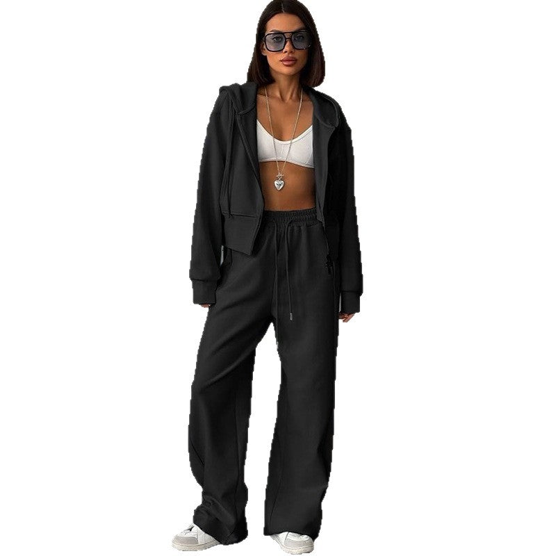 Damen lässiges Set aus cropped Hoodie und weitem Jogginghose