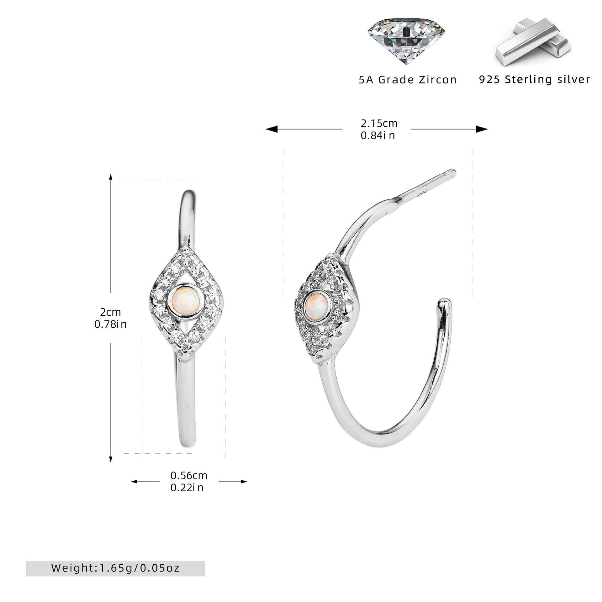 Damen Ohrstecker mit Zirkon und hochwertigem 925 Sterling Silber Shop Nory