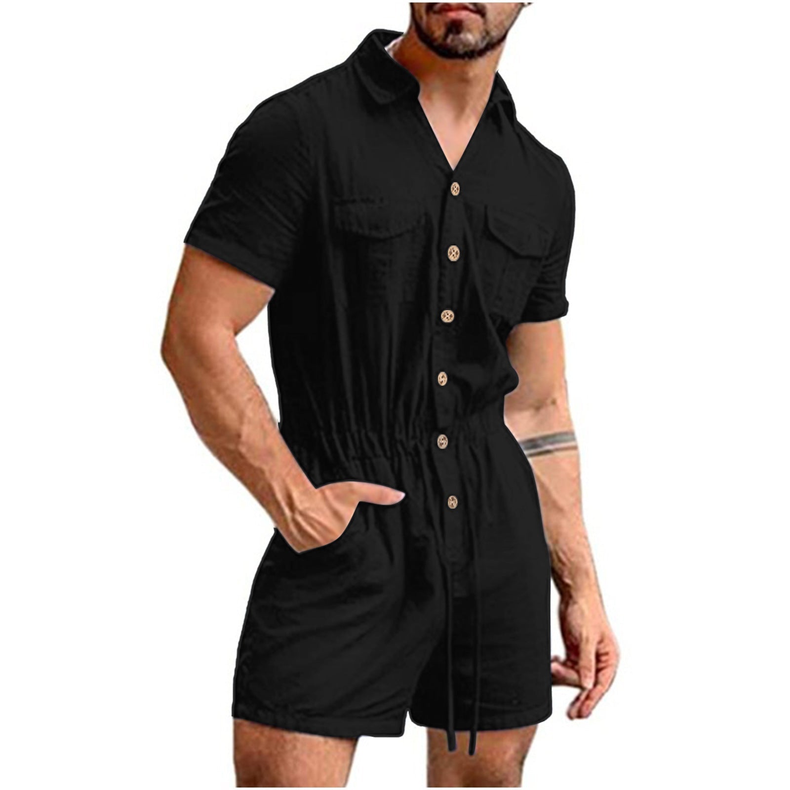 Herren Kurzoverall mit lShopnoryhaftem Blumenmuster Shopnory