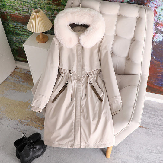 Damen nan taillierter Winterparka mit breitem Kunstfellkragen und Kordelzugtaillierung Shop Nory
