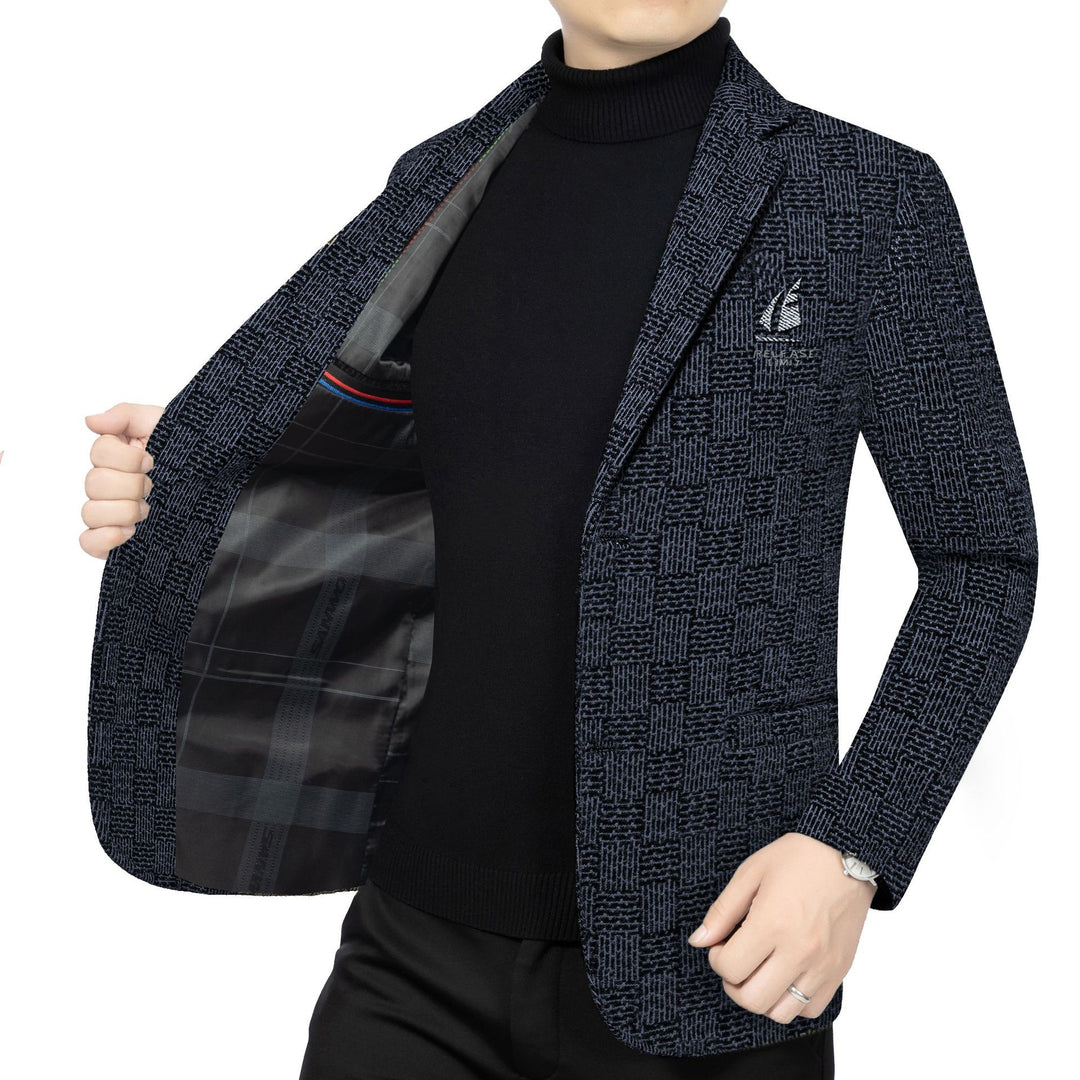 Herren Muster-Sakko im Feinstrick-Wollmix mit dezenter Logo-Stickerei Shop Nory