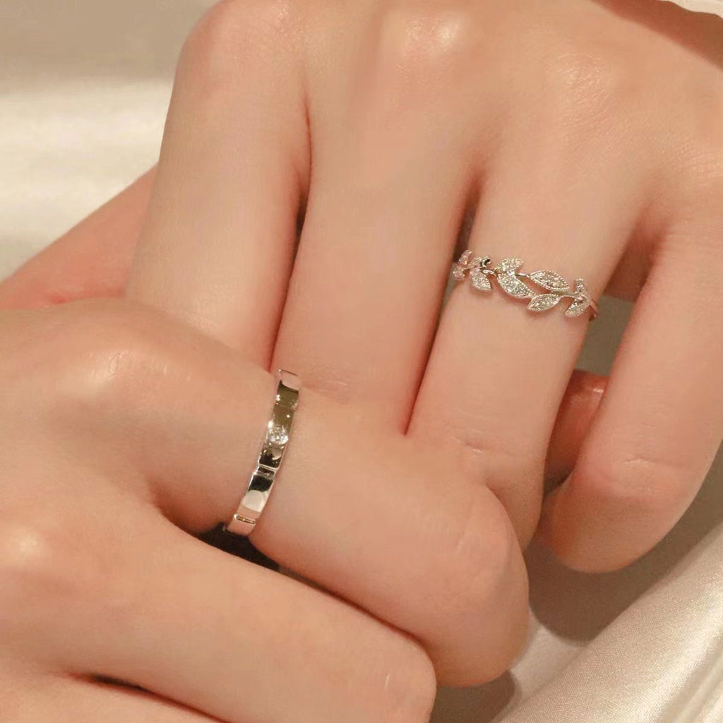 Damen zarter Ring mit filigranem Blattmotiv und funkelnden Zirkonia Shop Nory
