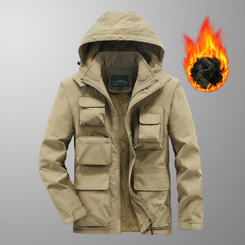 Herren Wärmender Multifunktions-Parka mit Teddyfleece-Innenfutter, Kapuze und Utility-Taschen Shop Nory