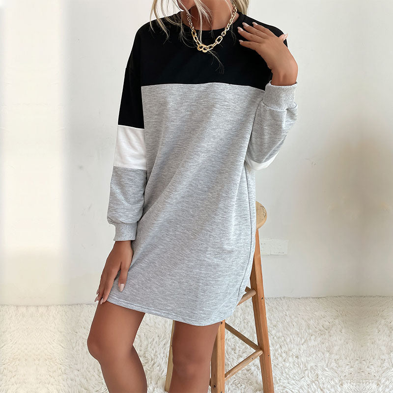 Damen Kurz geschnittenes Colorblock-Sweatshirtkleid aus Baumwollmix mit Rundhalsausschnitt Shop Nory