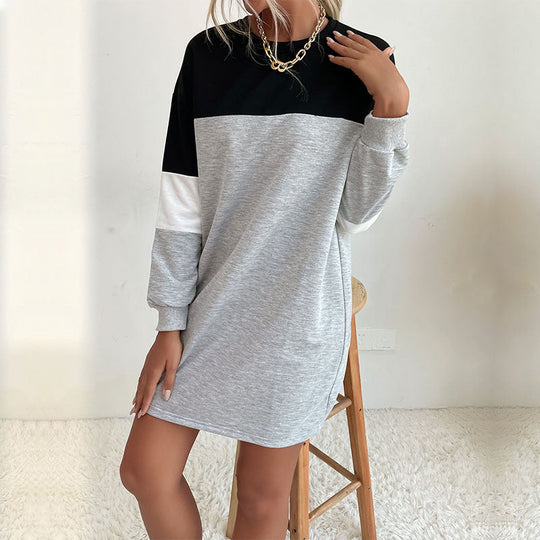 Damen Kurz geschnittenes Colorblock-Sweatshirtkleid aus Baumwollmix mit Rundhalsausschnitt Shop Nory