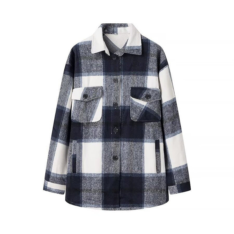 Damen Karo-Übergangs‑Shacket aus weichem Flanell mit aufgesetzten Brusttaschen Shop Nory