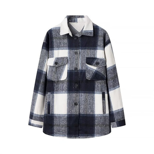 Damen Karo-Übergangs‑Shacket aus weichem Flanell mit aufgesetzten Brusttaschen Shop Nory