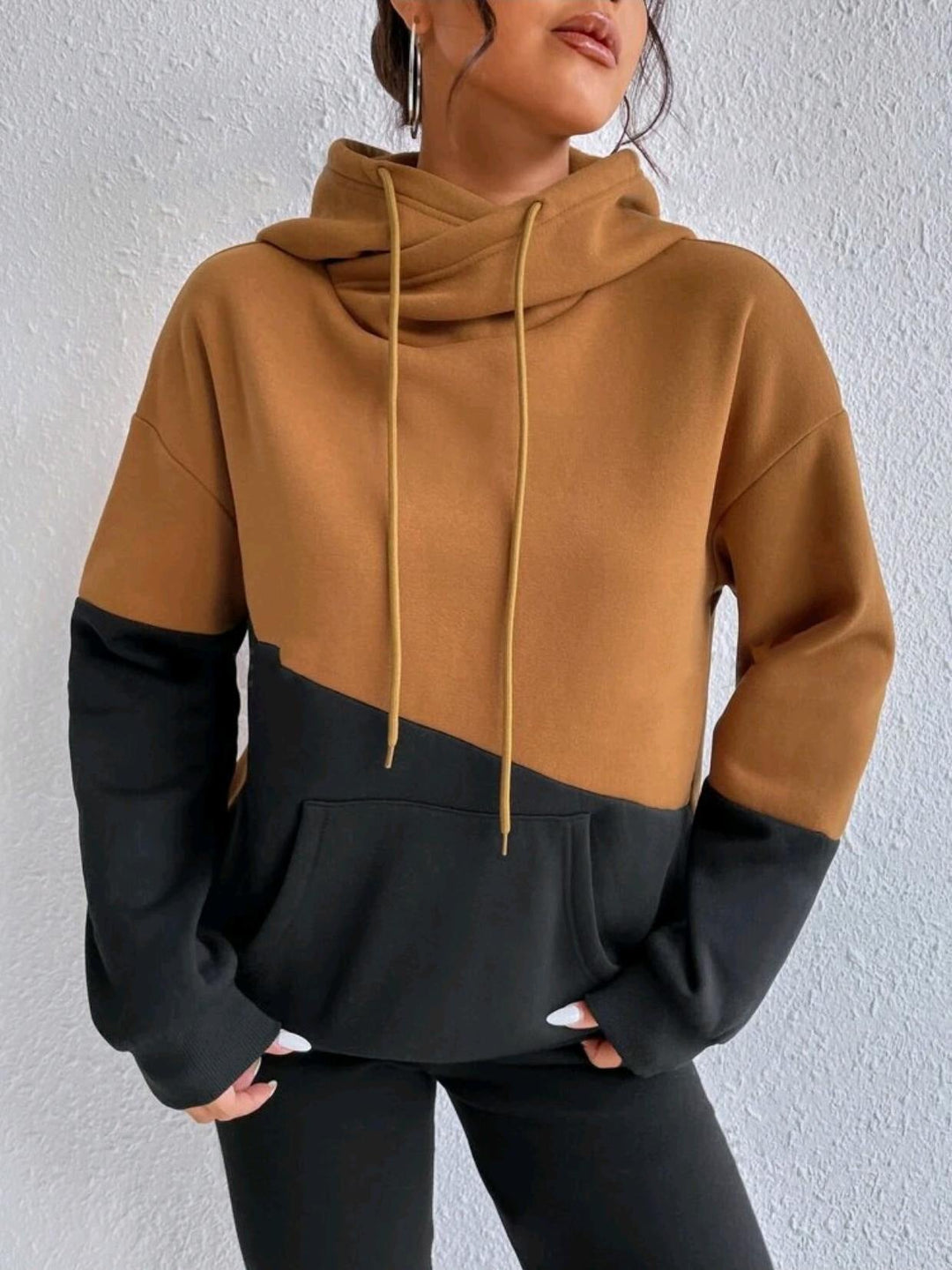 Damen lässiger Kapuzenpullover mit Farbblock-Design