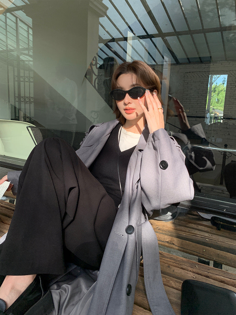 Damen Langer Trenchcoat im Oversize‑Look mit Bindegürtel und Schulterpatten Shop Nory