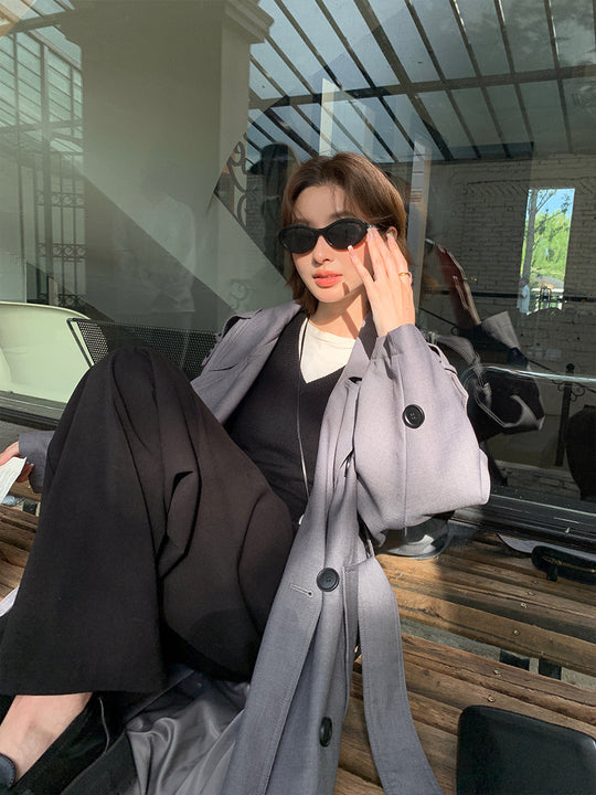 Damen Langer Trenchcoat im Oversize‑Look mit Bindegürtel und Schulterpatten Shop Nory