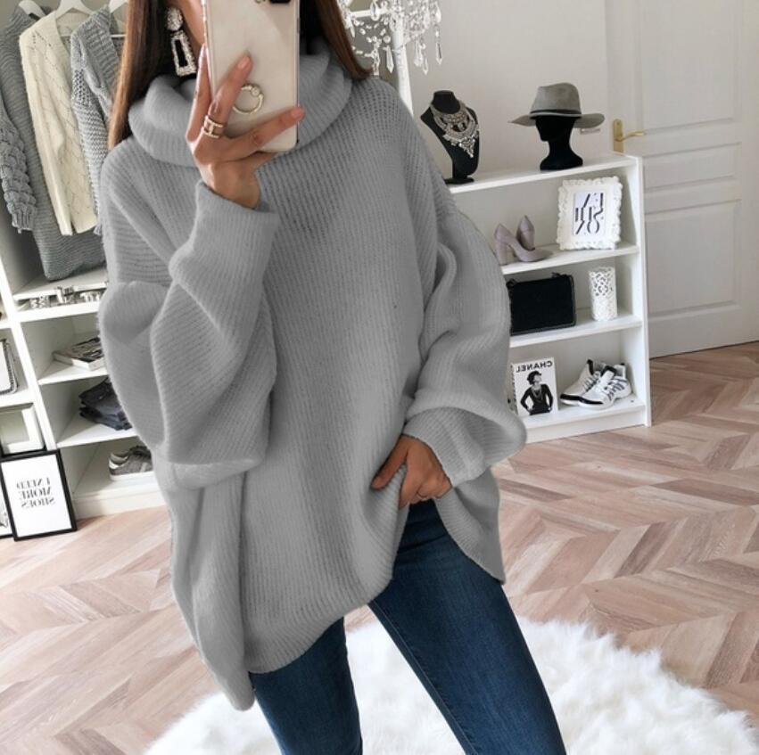 Damen Oversize Strickpullover mit hohem Rollkragen, lässiger Tunika‑Länge und Ballonärmeln Shop Nory