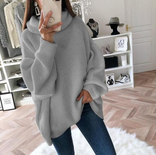 Damen Oversize Strickpullover mit hohem Rollkragen, lässiger Tunika‑Länge und Ballonärmeln Shop Nory