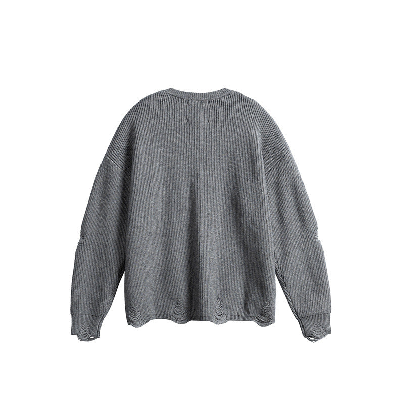Unisex Oversize Strickpullover mit Destroyed Details und Statement Print Shop Nory