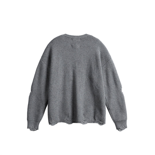 Unisex Oversize Strickpullover mit Destroyed Details und Statement Print Shop Nory