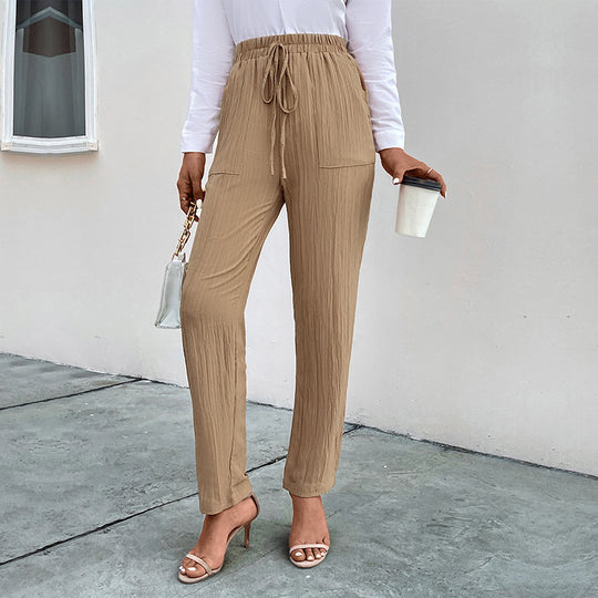 Damen Leichte Crinkle-Hose mit hohem Elastikbund, Tunnelzug und aufgesetzten Taschen Shop Nory
