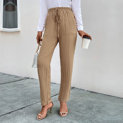 Damen Leichte Crinkle-Hose mit hohem Elastikbund, Tunnelzug und aufgesetzten Taschen Shop Nory