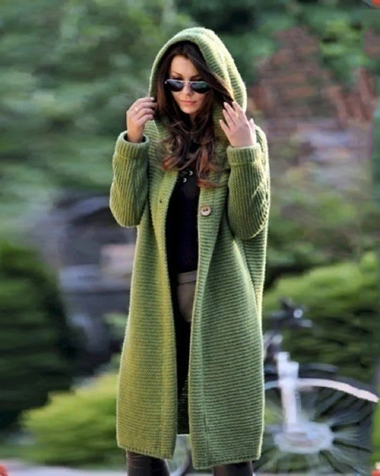 Damen Kapuzen-Strickmantel mit Oversize-Schnitt und Knopfleiste Shop Nory