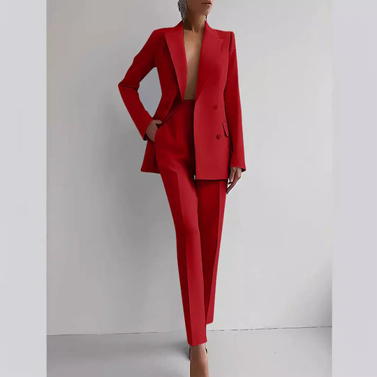 Damen elegante zweireihige Blazer mit maßgeschneiderter Hose